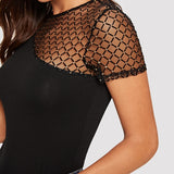 Mesh Shoulder Form Fitted Preppy T-Shirt