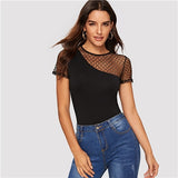 Mesh Shoulder Form Fitted Preppy T-Shirt