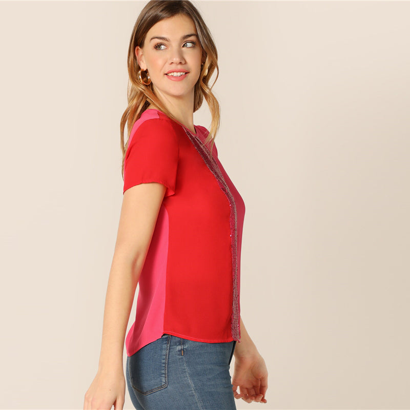 Spliced Cut-And-Sew Blouse