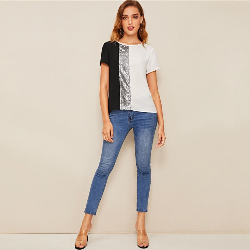 Spliced Cut-And-Sew Blouse