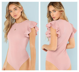 Solid Layered Ruffle Textured Bodysuit