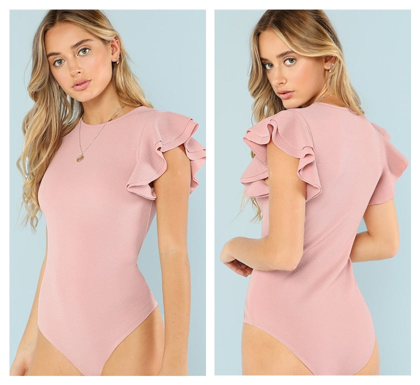 Solid Layered Ruffle Textured Bodysuit