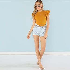 Solid Layered Ruffle Textured Bodysuit