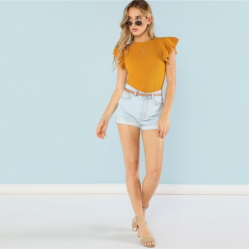 Solid Layered Ruffle Textured Bodysuit