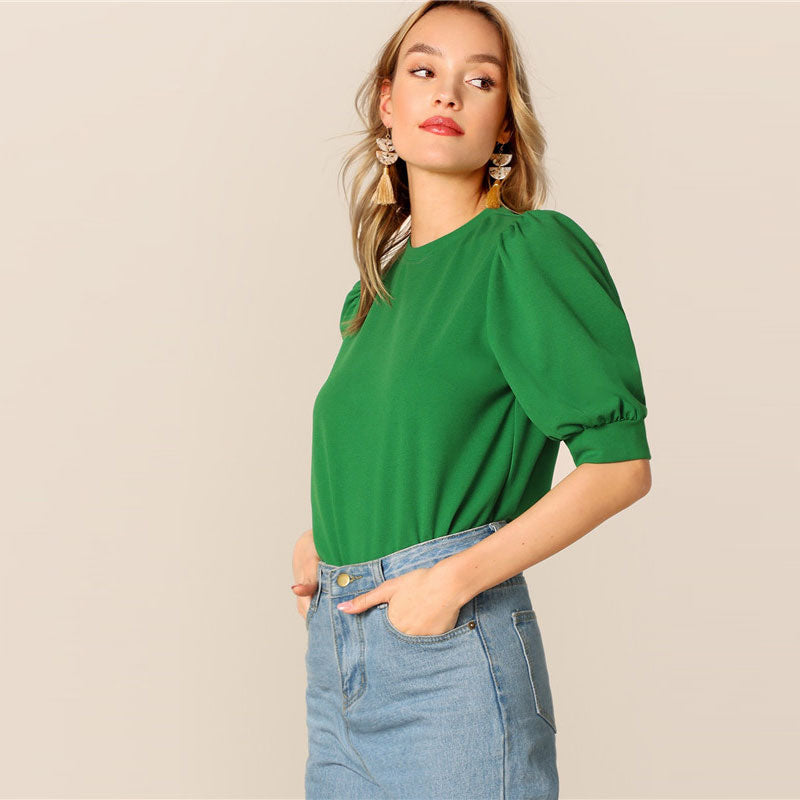 Green Puff Blouse