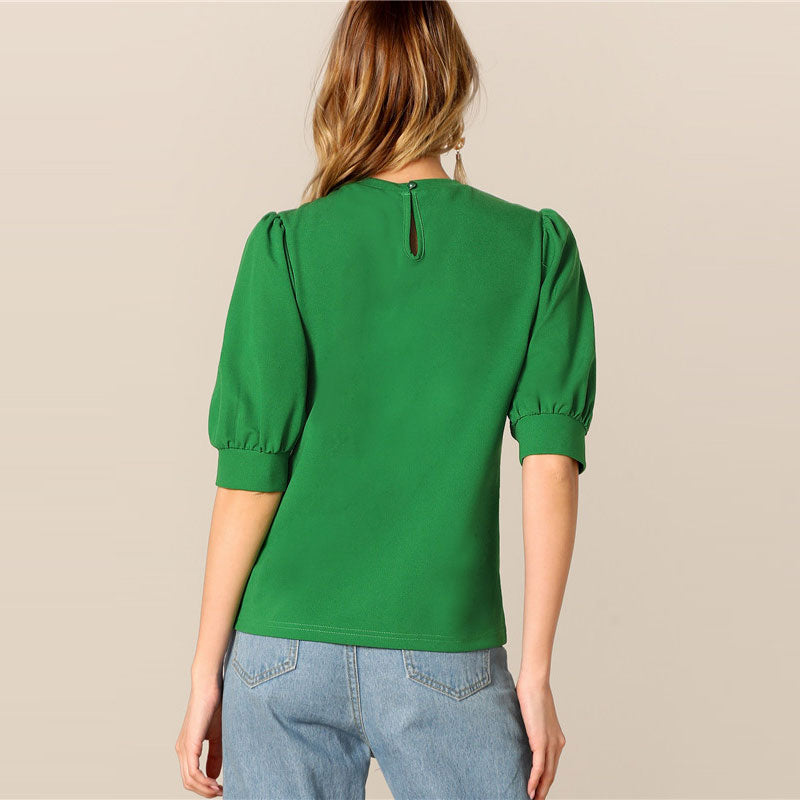 Green Puff Blouse
