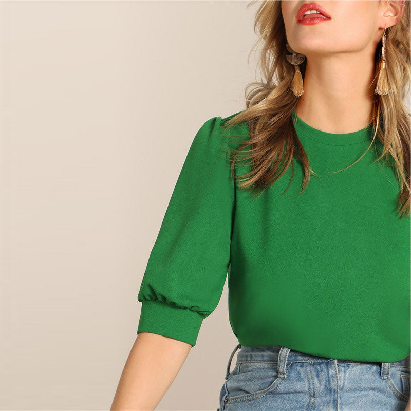 Green Puff Blouse