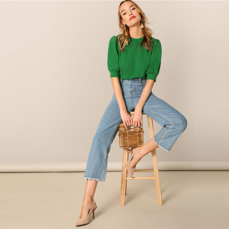 Green Puff Blouse