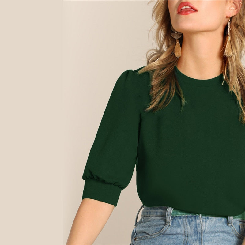 Green Puff Blouse