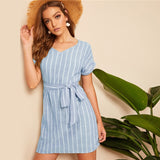 V Striped Belted Dress