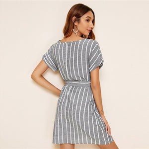 V Striped Belted Dress