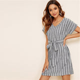 V Striped Belted Dress