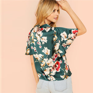 Keyhole Back Floral Blouse