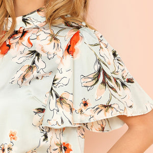 Keyhole Back Floral Blouse