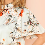 Keyhole Back Floral Blouse