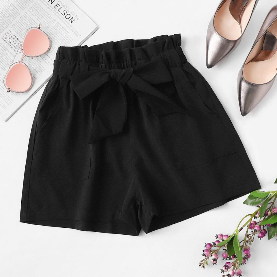 Self Belted Ruffle Shorts