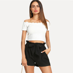 Self Belted Ruffle Shorts