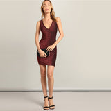 Burgundy V Neck Glitter Dress