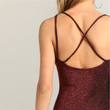 Burgundy V Neck Glitter Dress
