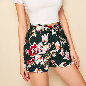 Self Tie Floral Print Shorts