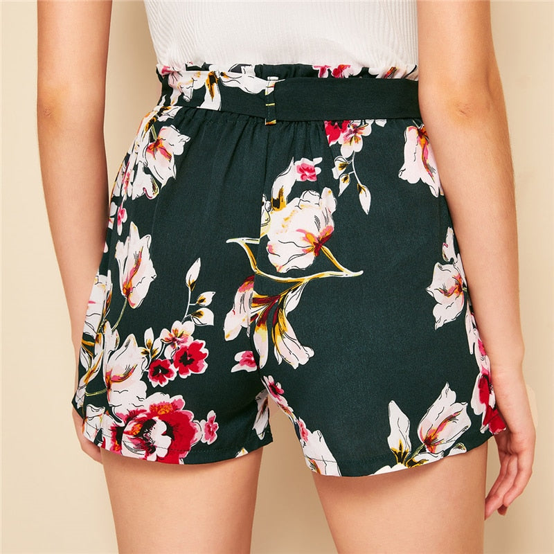 Self Tie Floral Print Shorts