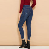 Blue Ripped Roll-Up Denim Jeans