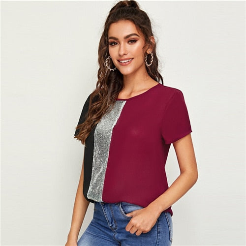 Spliced Cut-And-Sew Blouse