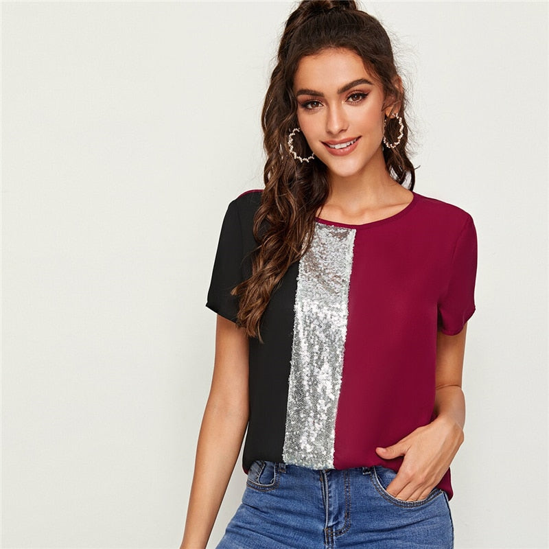 Spliced Cut-And-Sew Blouse