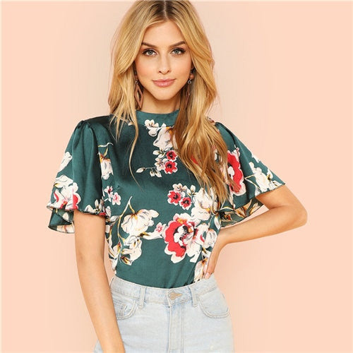 Keyhole Back Floral Blouse
