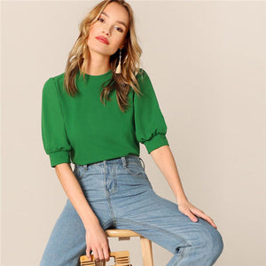 Green Puff Blouse