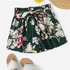 Self Tie Floral Print Shorts