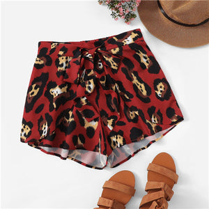 Red Leopard Print Shorts