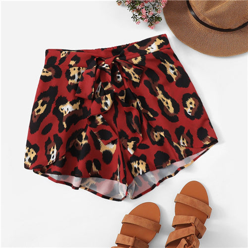 Red Leopard Print Shorts