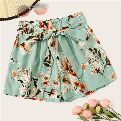 Self Tie Floral Print Shorts